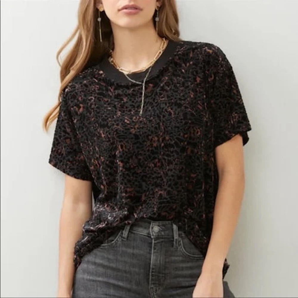 We the Free People Teddy Burnout Velvet Tee Size Medium Cheetah Black Combo